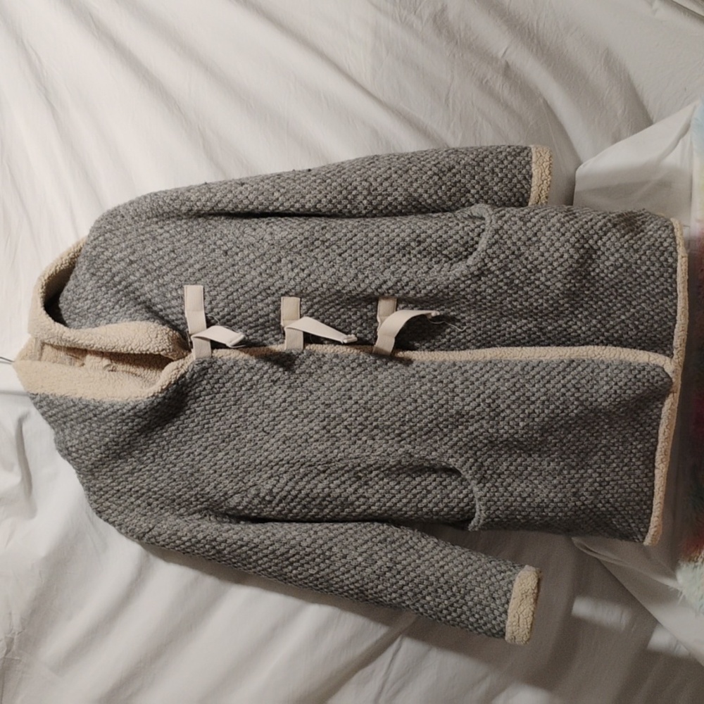 (D-12) Free People Wool Blend Thick Fleece Vtg Coat W Hood Sz.SP